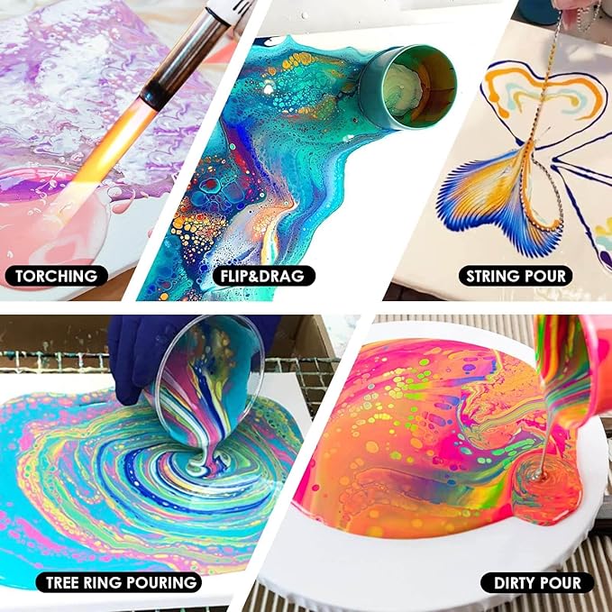 Funto Acrylic Pouring Paint Set, 36 Bottles, with Silicone Oil, High Flow, Pre-Mixed, Art Supplies for Pouring on Canvas, Glass, Wood, Tile, Rocks