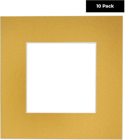 11x14 Mat for 8.5x11 Photo - Precut Metallic Gold Picture Matboard for Frames 11 x 14 Inches - Bevel Cut to Display Art 8.5 x 11 Inches - Acid Free Pack of 10 MATS with Backing Boards & Clear Bags