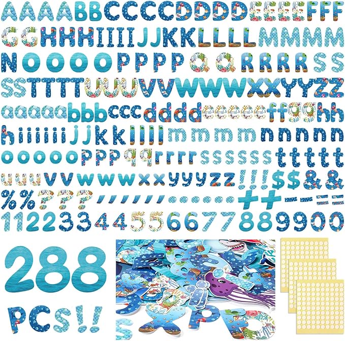 221 Pcs Bulletin Board Letters Round Alphabet Number Punctuation Symbol Combo Letter Cutouts Classroom Decoration for School Classroom Chalkboard Poster Board(Ocean Round)