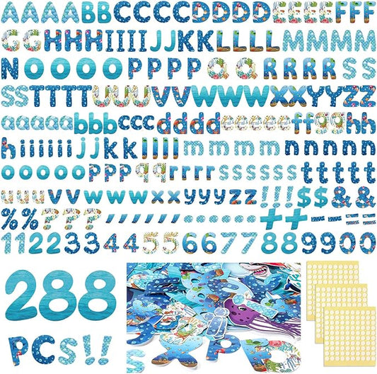 221 Pcs Bulletin Board Letters Round Alphabet Number Punctuation Symbol Combo Letter Cutouts Classroom Decoration for School Classroom Chalkboard Poster Board(Ocean Round)