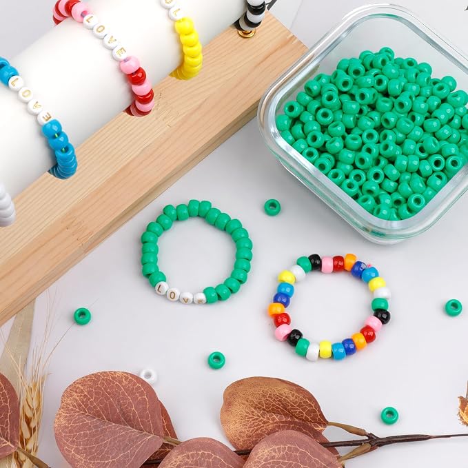 1000Pcs Pony Beads Bracelet 9mm Green Plastic Barrel Pony Beads - Image 4