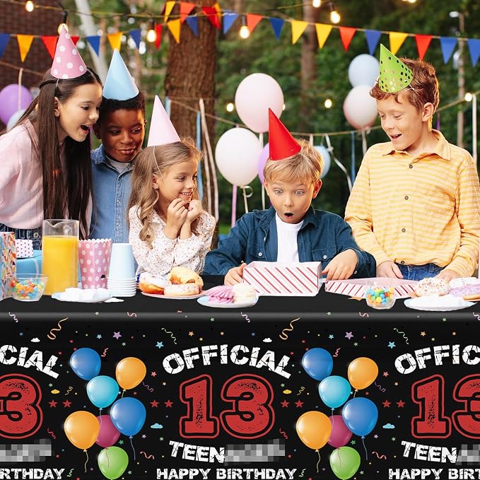 13th Birthday Decorations for Boys Red Black 13th Happy Birthday Tablecloth for - Image 3