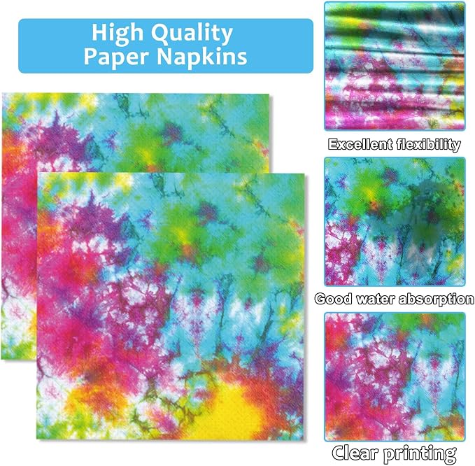 Qyeahkj 25 Guests Tie-Dye Party Supplies, Tie-Dye Party Plates Napkins Forks Set - Image 4