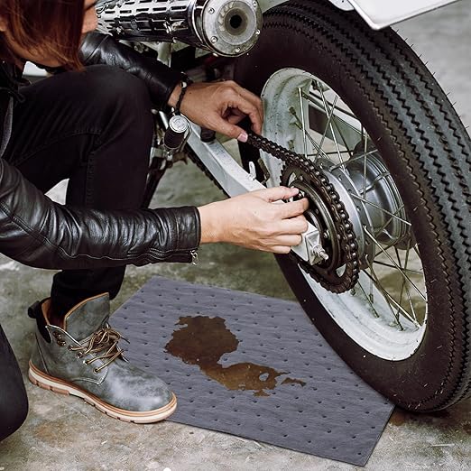 100 PCS Oil Absorbent Pads - 13"x10" Super Oil Spill Mats for Garage, Workshop & Kitchen - Soaks Up Oil, Grease, Coolant Fast - Reusable & Tear-Resistant (Gray)