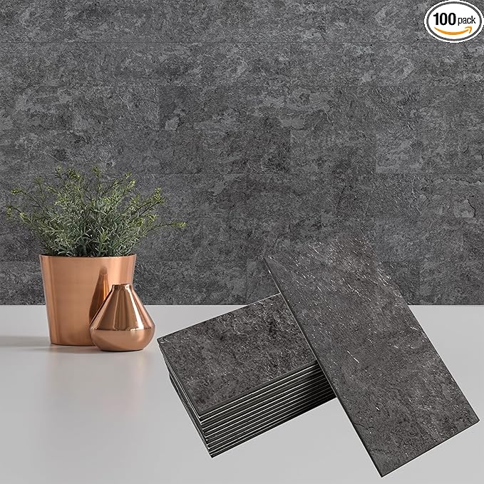 100 Pieces Peel and Stick Backsplash for Kitchen, 3" x 6" PVC Subway Tile 2026 Upgraded Gray Concrete Stone Backsplash Stick on Tile Elevate Kitchen Fireplace RV