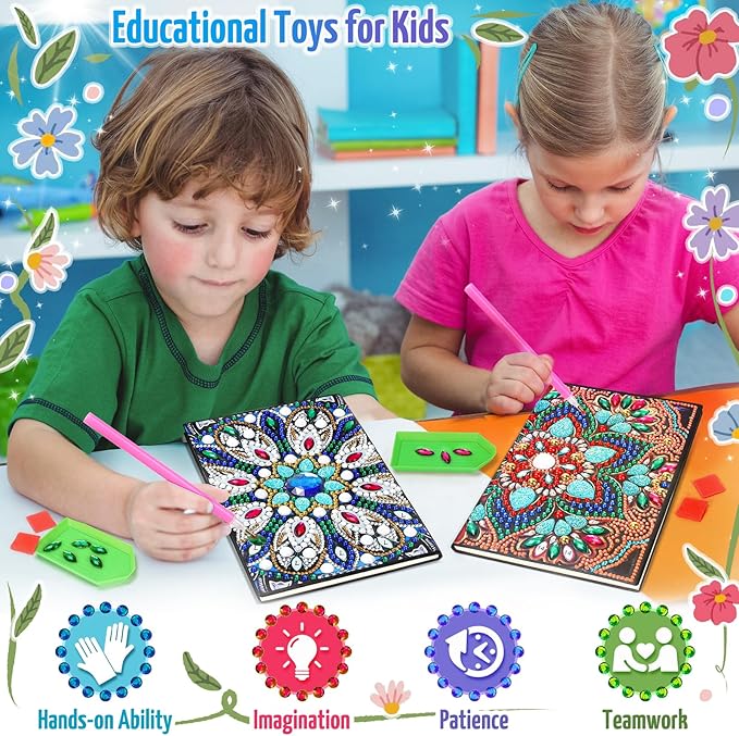 Micaracy Craft Kits for Kids Age 6-8-9-10, Presents for 5 7 11 12 Year Old Girls Notebook Diamond Art Painting Kit Arts and Crafts for Kids Toys for 5-10 Year Old Girl Gifts Diary (2 pcs)