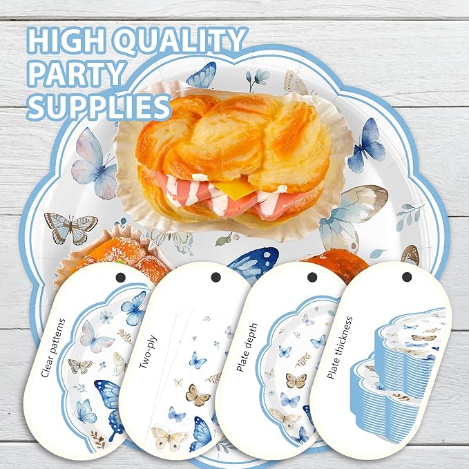 Blue Butterfly Butterflies Scalloped Party Decorations, Serves 24 | Butterflies - Image 3
