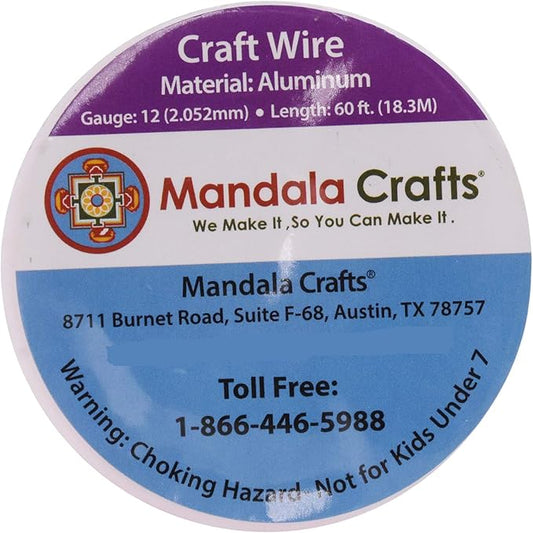Mandala Crafts 12 Gauge Anodized Aluminum Craft Wire for Jewelry Making - 276 FT Colored Flexible Silver Lavender Purple Pink Ice Blue Turquoise Wire - Bendable for Bonsai Armature Crafting Sculpting