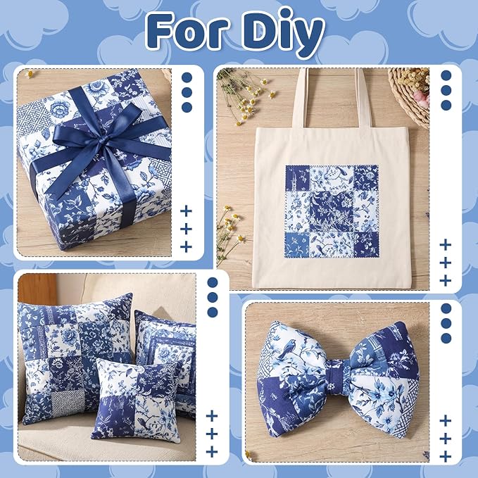 84 Pcs Blue White Floral Fabric Squares, 5″ Charm Packs - Image 5