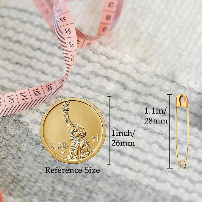 1000PCS Safety Pins, 1.1 inch Small Safety Pins, Rust-Resistant Nickel Plated Steel, Sharp Edge Safety Pin for Clothes, Sewing, 28mm Decorative Safety Pins Assorted (Gold)