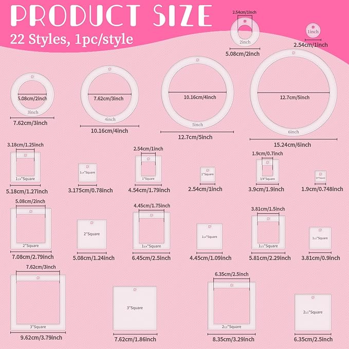 22pcs Circle Square Quilting Templates Acrylic Templates | Domestic Transparent - Image 2