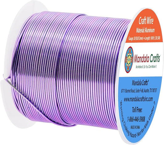Mandala Crafts 20 Gauge Anodized Aluminum Craft Wire for Jewelry Making - 100 FT Colored Flexible Lavender Wire - Bendable for Bonsai Armature Crafting Sculpting