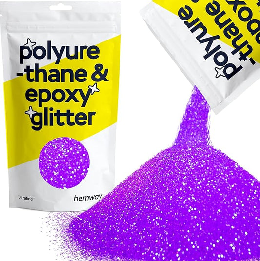 Hemway Polyurethane & Epoxy Resin Glitter 100g / 3.5oz Metallic Crystal Flake Additive for Flooring Jewelry Tumblers Glass Pigment - Ultrafine (1/128" 0.008" 0.2mm) - Fluorescent Purple