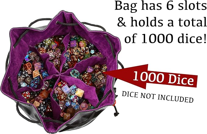 Forged Dice Co. Pouch of The Endless Hoard Dice Bag - Holds Over 1,000 Polyhedral Dice - Dice Storage Bag with 7 Pockets - Perfect for Bulk Dice - Brown/Red
