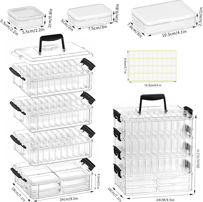 Stackable Bead Storage Organizer, 88 Small Plastic Containers - Image 3
