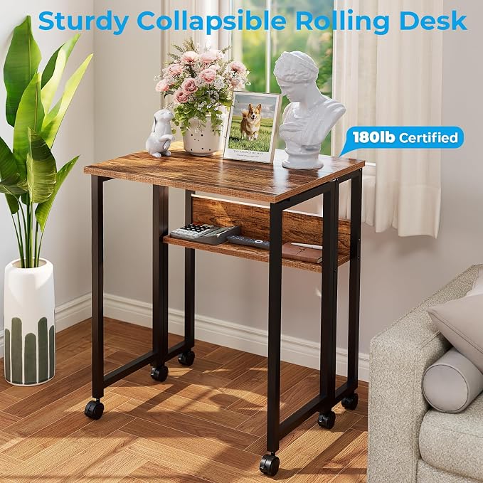 GreenForest Folding Desk with Wheels, 24.8" Rolling Table - Image 8