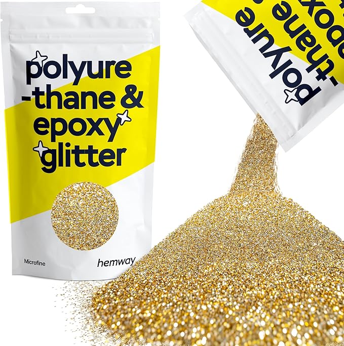 Hemway Polyurethane & Epoxy Resin Glitter 100g / 3.5oz Metallic Crystal Flake Additive for Flooring Jewelry Tumblers Glass Pigment - Microfine (1/256" 0.004" 0.1mm) - Gold Silver