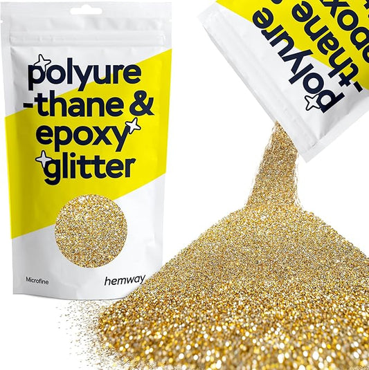 Hemway Polyurethane & Epoxy Resin Glitter 100g / 3.5oz Metallic Crystal Flake Additive for Flooring Jewelry Tumblers Glass Pigment - Microfine (1/256" 0.004" 0.1mm) - Gold Silver