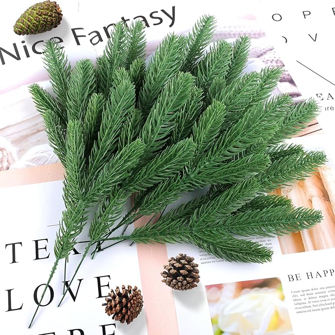 Hananona 150 Pcs Artificial Pine Branches Christmas Greenery Pine Picks DIY Cedar Picks and Sprays Accessories for Christmas Garland Wreath and ChristmChristmas Home Decor (150, Green)