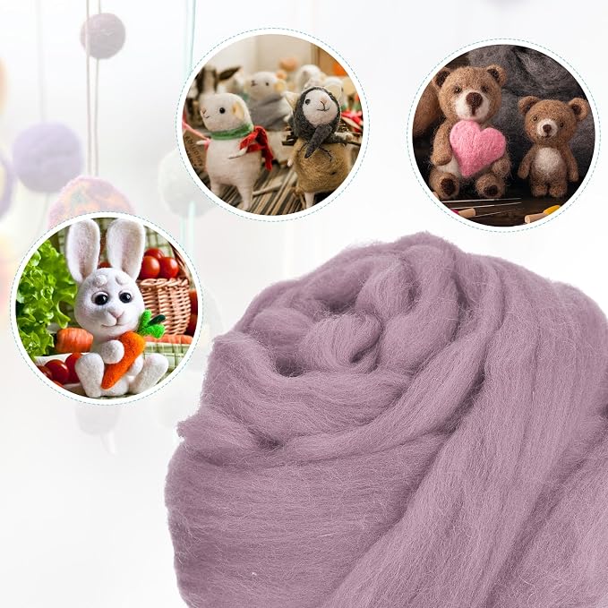 uxcell Needle Felting Wool, 3.5 Oz Nature Fibre Wool Yarn Roving - Image 4