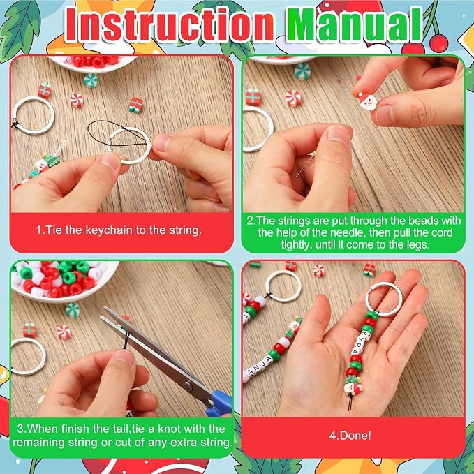 Landical 564 Pcs Christmas Bead Keychain Making Kit DIY Name Bead Key Chain - Image 4