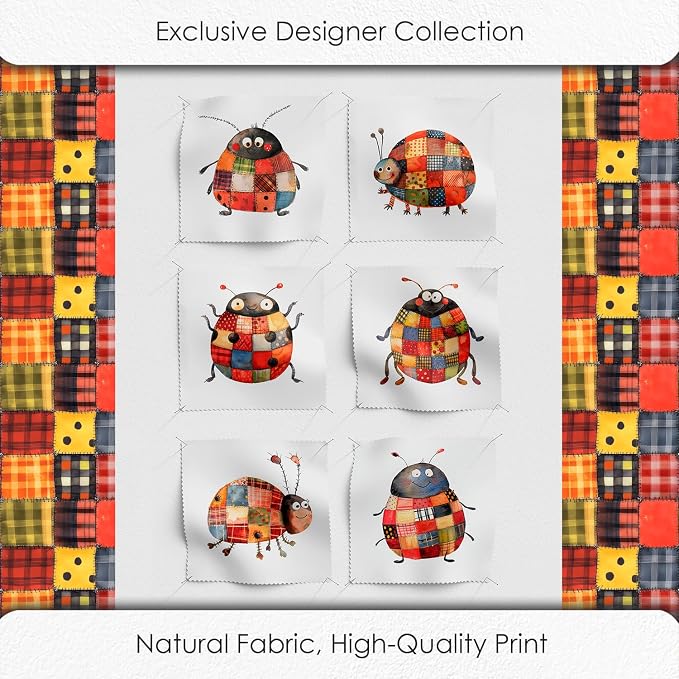 Patchwork Ladybug Cotton Fabric Panel – 6 Designs + Bonus Sheet 29.5×19.6 inch - Image 5