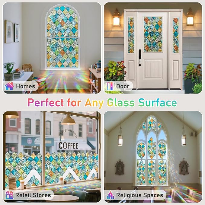 Sunbaby Window Privacy Film Stained Glass Decorative Rainbow Window Cling 3D - Image 6
