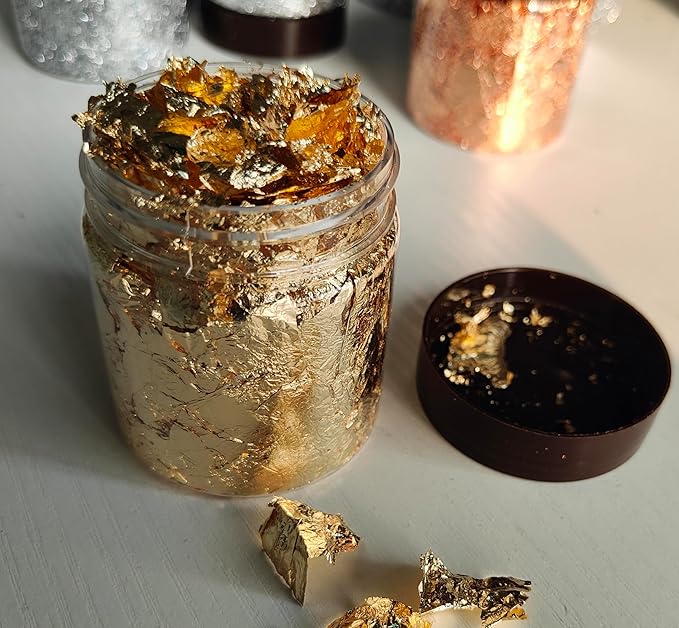 Gilding Flakes,Gold Foil Flakes for Resin,Blue Red Purple Pink Metallic Foil Flakes for Resin Jewelry Making,Nails,Painting Art,Crafts and Slime (Imitation Gold)