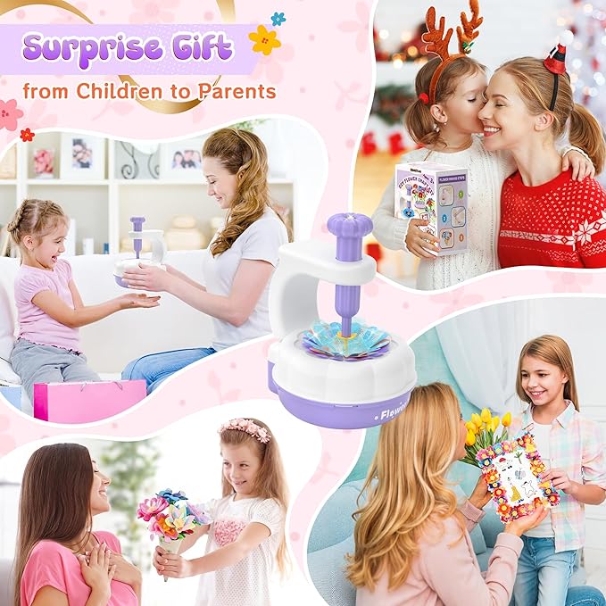 GirlsHome 300+PCS Fabric Flower Bouquets Toys, DIY Flower Crafts Kits for Kids, Arts and Crafts for Kids Ages 6-8 Girls, Build Flower Bouquet, STEM Educational Toy Preschool Gifts (White Purple)