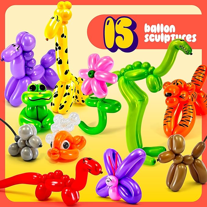 Balloon Animal Twisting Kit with Pump for Kids - Boy & Girl Christmas Gift - Birthday Gifts for Girls and Boys - Arts and Crafts for Kid Ages 8-12 - 6 7 8 9 10 11 12 Year Old - Animals Balloons