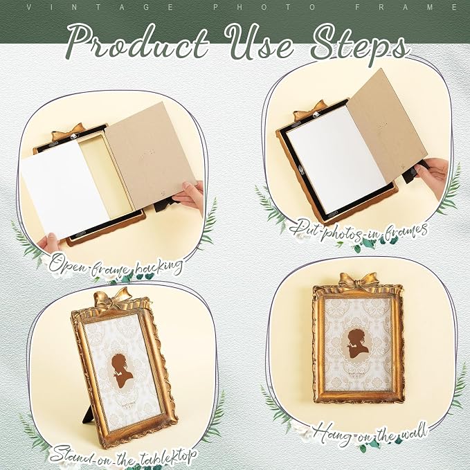 Vicenpal 3 Pcs Tiny Picture Ornate Frames 5 x 7 Inch Small Vintage Oval Picture - Image 6