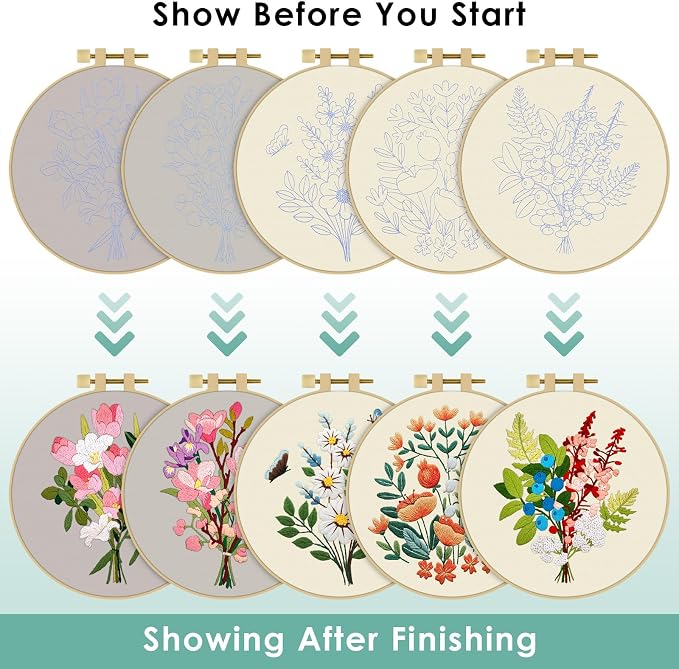 ERKOON 5 Sets Embroidery Kit for Beginners, Butterfly Cross Stitch Set for - Image 4