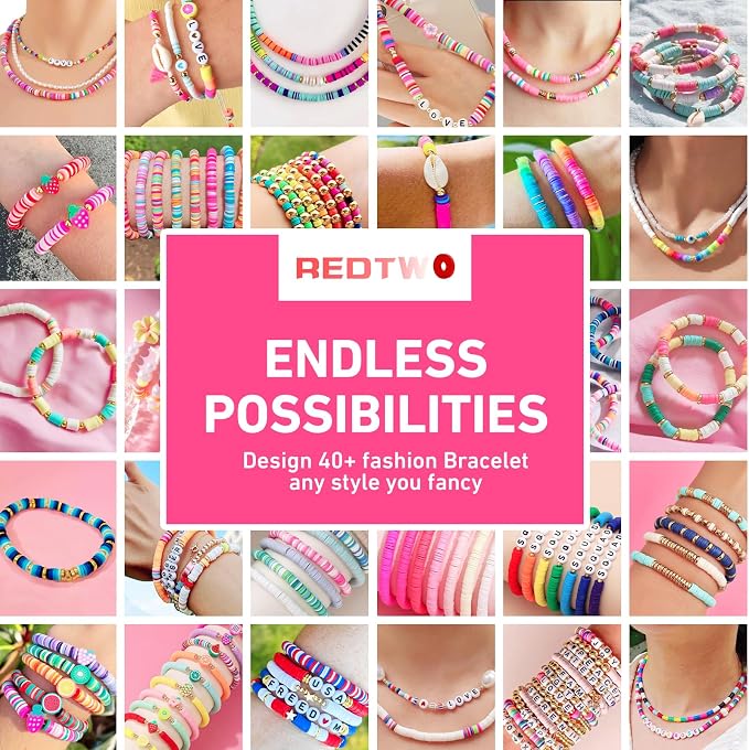 Redtwo 5100 Clay Beads Bracelet Making Kit, Flat Preppy Beads - Image 5