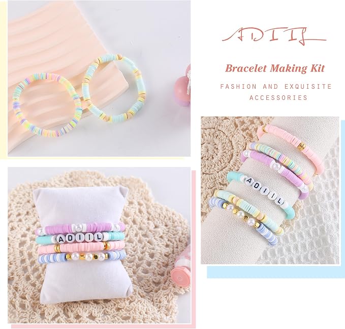 ADIIL 7200pcs Clay Beads Bracelet Making Kit, 6mm Polymer Heishi Beads - Image 6