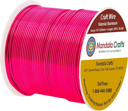 Mandala Crafts 18 Gauge Anodized Aluminum Craft Wire for Jewelry Making - 100 FT Colored Flexible Hot Pink Wire - Bendable for Bonsai Armature Crafting Sculpting