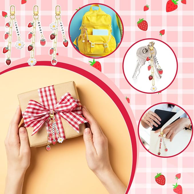 CraftyDream 558 Pcs Strawberry Charms Keychain Making Kit Strawberry Beads DIY - Image 5