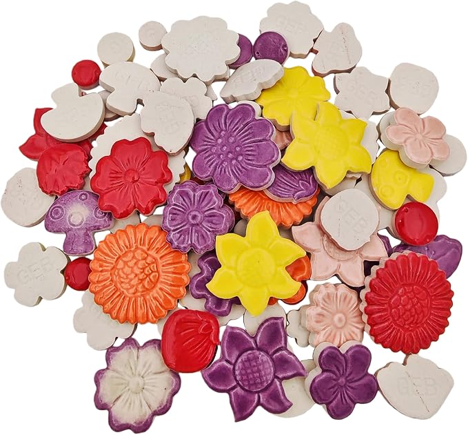 500g/1.1lb Ceramic Mosaic Tiles Mixed Shapes of Flowers, Mushrooms - Image 8