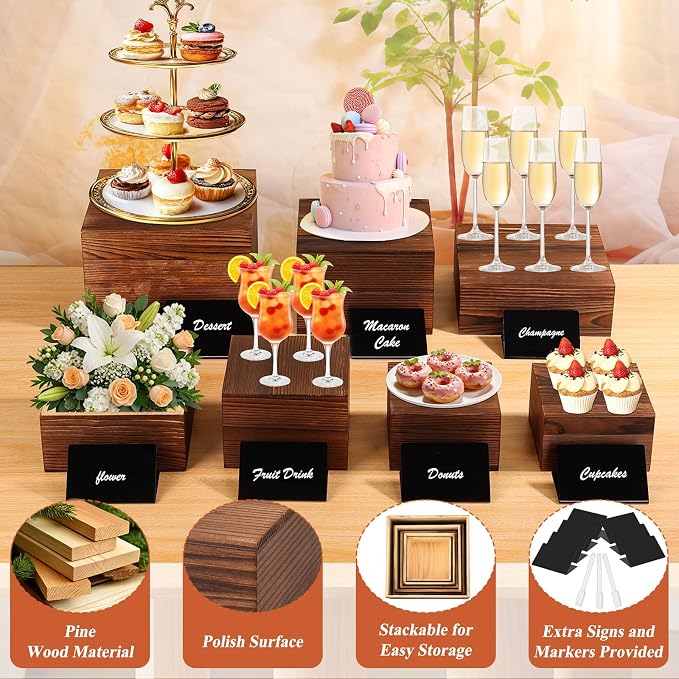 Qinzave 7 Pack Wooden Risers Display Stands - Image 3