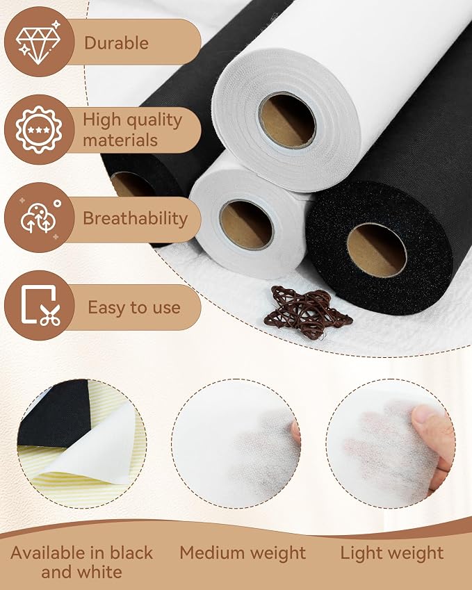 FIVEIZERO Lightweight White Iron-On Non-Woven Fusible Interfacing: 12in x 30yd - Image 3