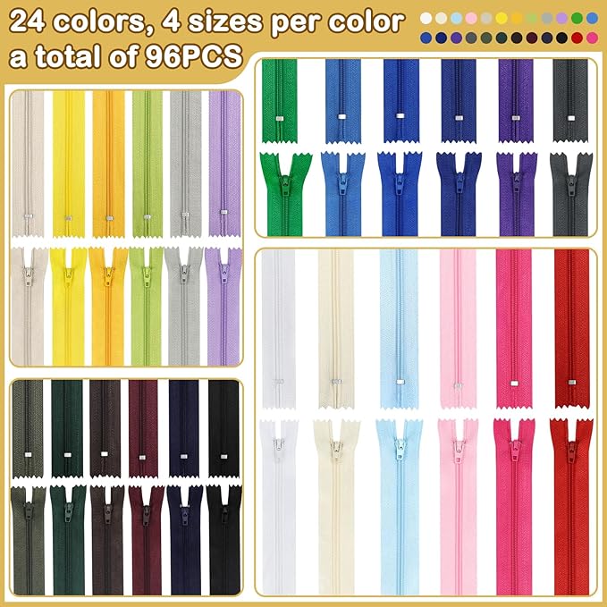 Zippers, DOITEM 72 Pcs Zippers for Sewing 6 Inch 10 Inch 14 Inch Multicolor - Image 2