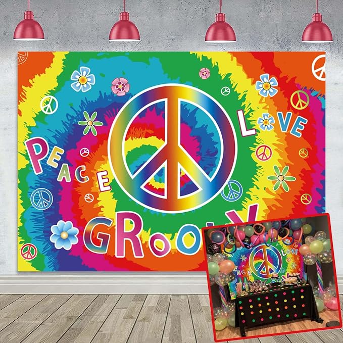 8X6FT 60's Hippie Theme Backdrop Peace Love Photography Background by TENCOWPartyDecoration