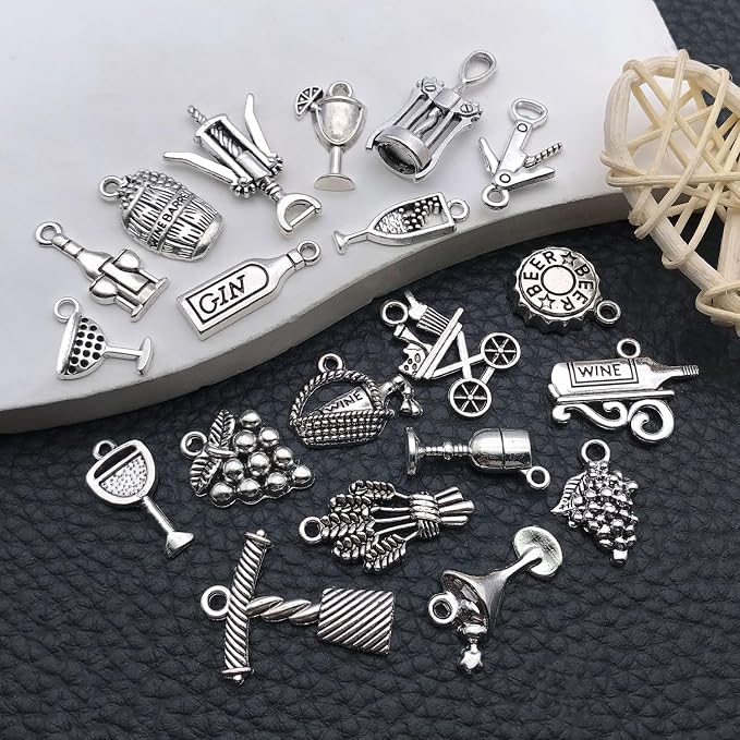 WOCRAFT 60pcs Antique Silver Wine Bracelet Charms - Image 5