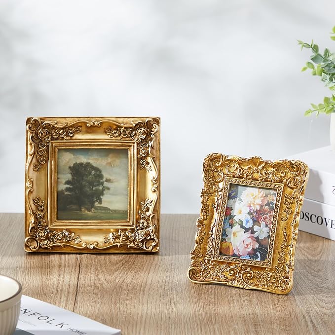 Qunclay Vintage Mini Picture Frames Set of 4, Round Rectangle Ornate Small - Image 5
