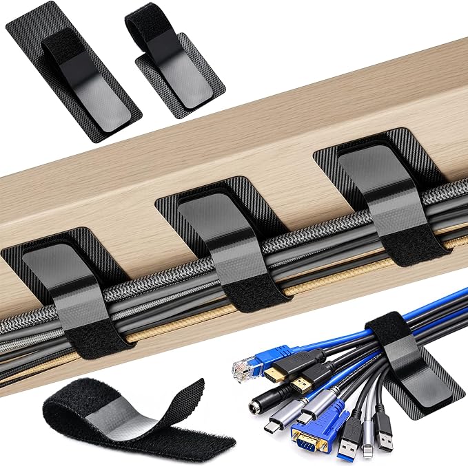 Cable Management Under Desk, 20 Pair Cord Organizer Straps | Reusable hook and by Unknown