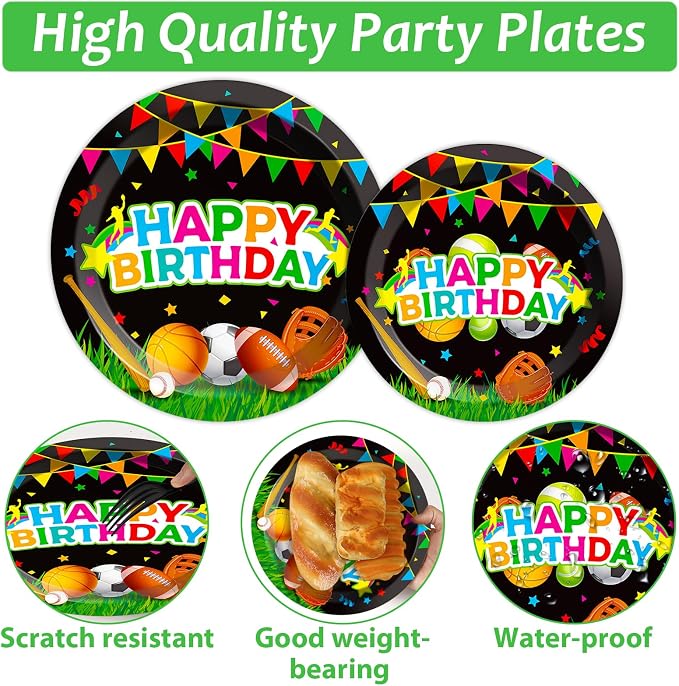 200 pcs Happy Birthday Party Plates and Napkins Kit Sports Themed Birthday - Image 3