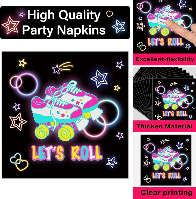 50 Guests Roller Skating Plates and Napkins Party Supplies Retro Roller Skate - Image 4