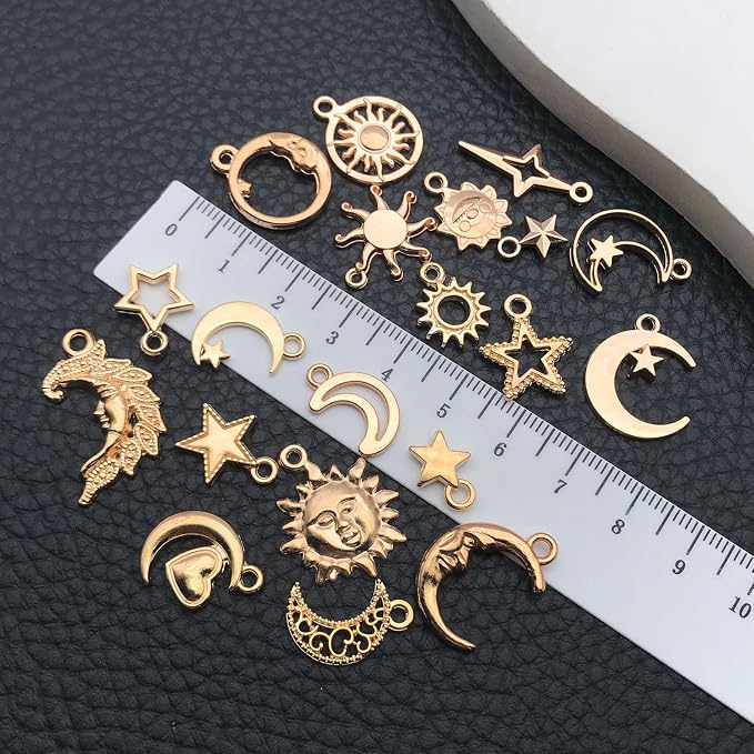 WOCRAFT 60pcs KC Gold Sun Moon Star Charms Bracelet Charms - Image 3