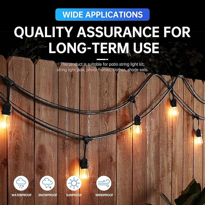 164FT Black Vinyl-Coated 304 Stainless Steel Cable – Heavy Duty String Lights Hanging Kit with Turnbuckle, Thimble & Hooks for Outdoor, Patio, Garden, Christmas Lights