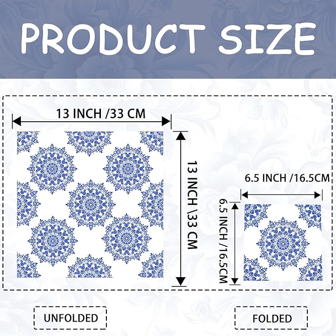 21 Pack Assorted Floral Napkins Decoupage Decorative, Decoupage Napkins Cocktail Decorative Paper for Birthday Party Beautiful Gorgeous, 21 styles of decorative paper (Blue and Gold Floral)