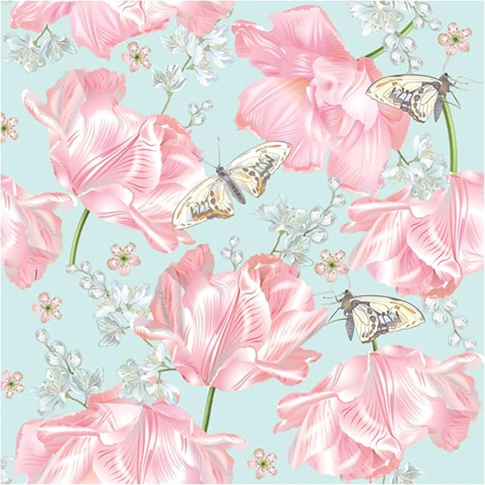 20-ct 13x13 Flowers Paper Luncheon Decoupage Napkins, 3-Ply Servilletas Printed Flower Pink Tulips Cocktail Napkin for Art, Dinner and Party, Disposable Napkins Decor